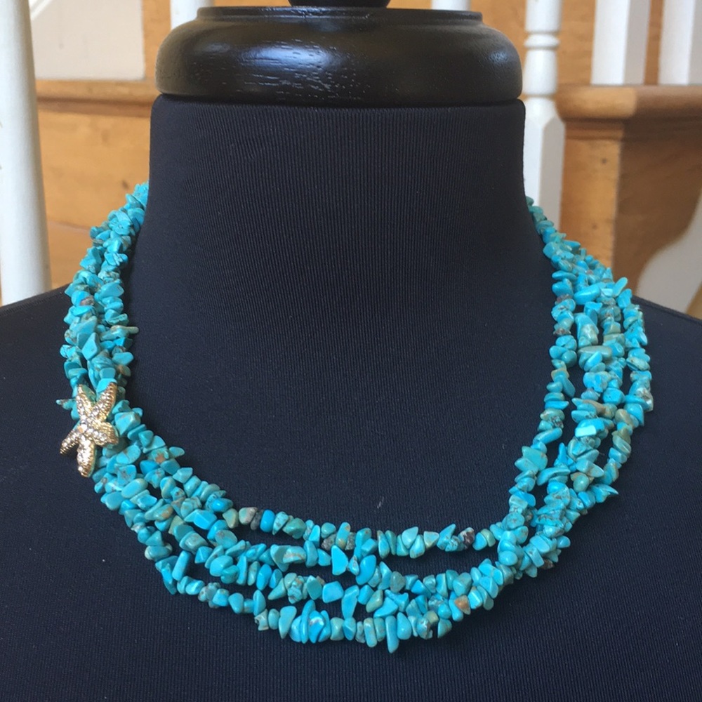 Turquoise Necklace w Crystal Starfish
